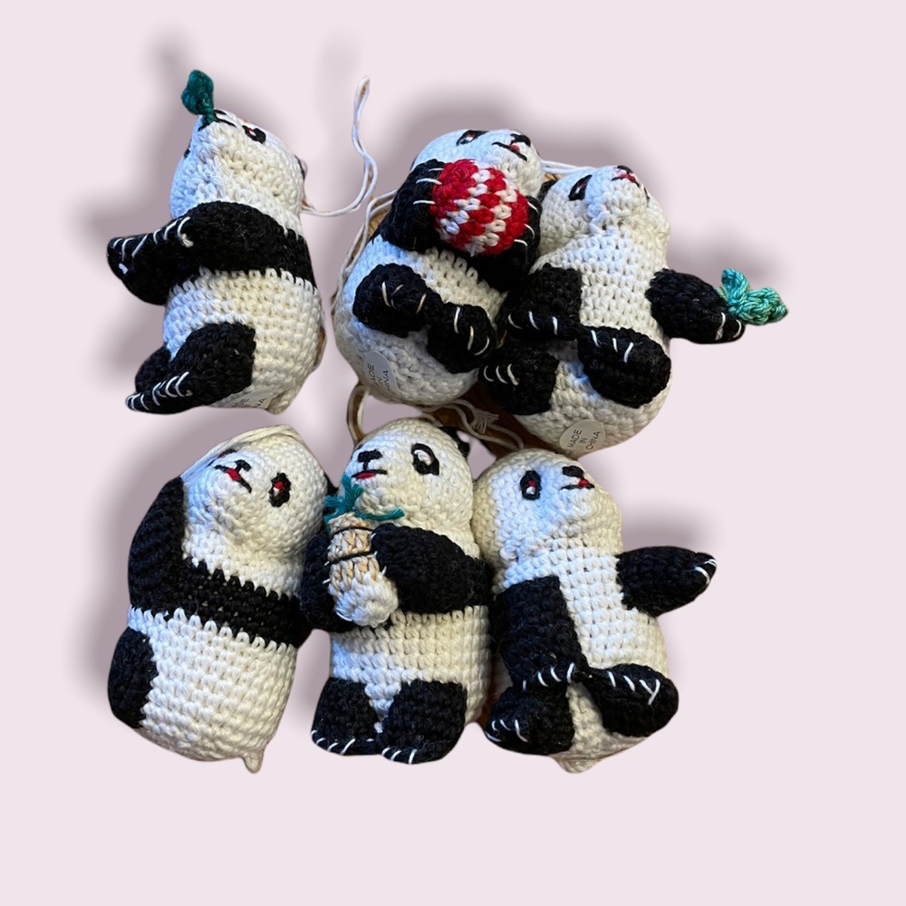 X's 6 Vo-Toys Panda Bear Cat Knit Small 2.5 Inch Animal Toy Lot